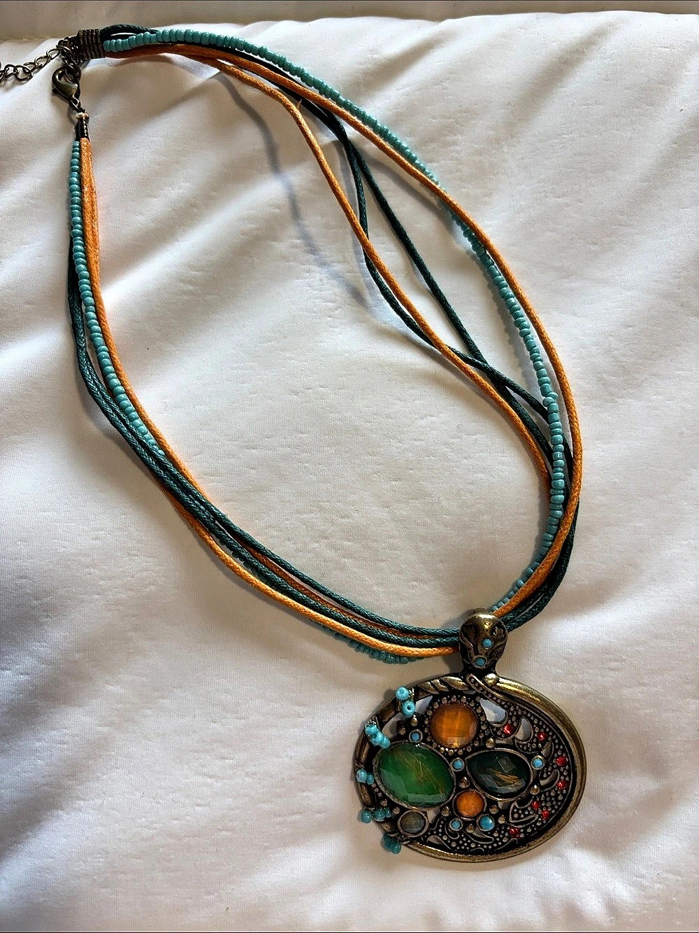 Turquoise & Orange Statement Pendant Necklace